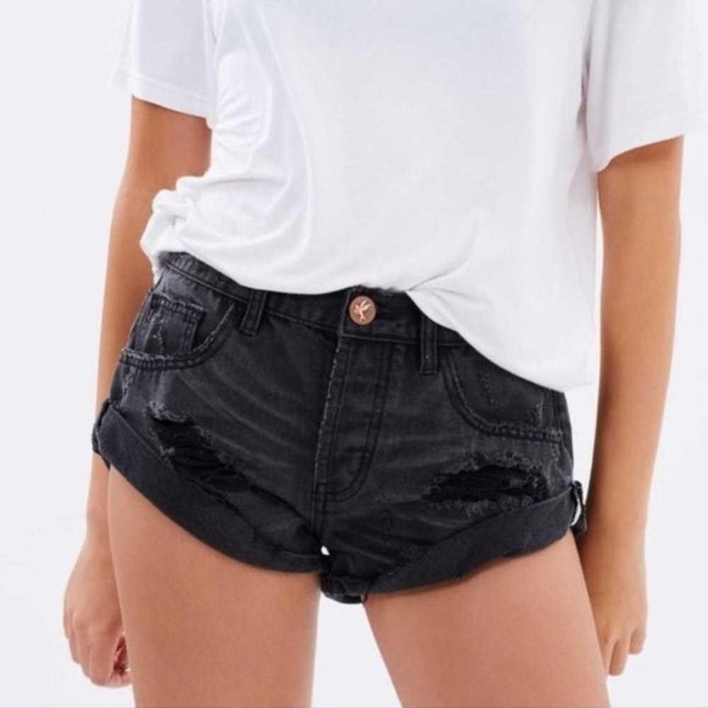 One Teaspoon Bandits Washed Black Shorts